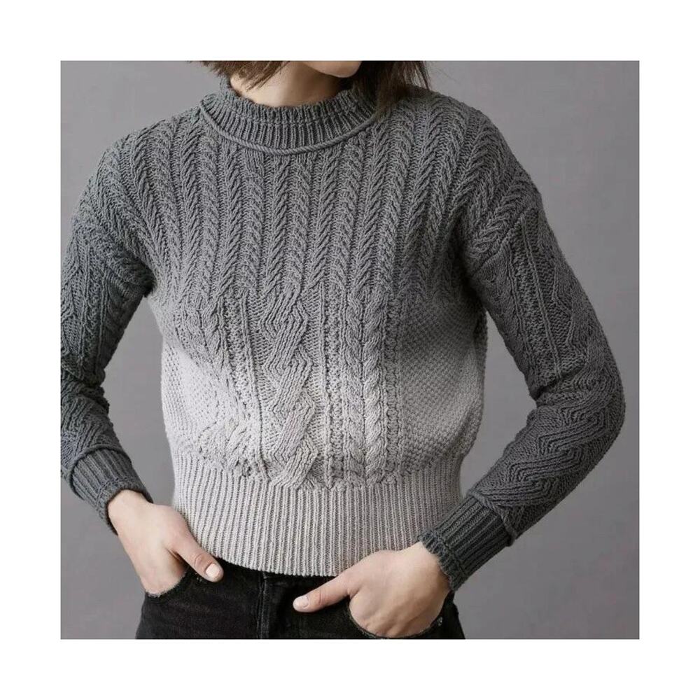 Anthropologie NWT Marci Gray Dip Dyed Cable Knit Long Sleeve Crop Sweater *FLAW*